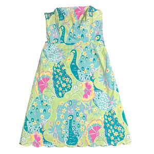 Lilly Pulitzer Strapless Pastel Peacock Dress Size 2